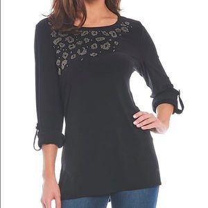 *NEW w/tags* Slim Factor by Investments Embellished  3/4 sleeve shirt. Sz Large.